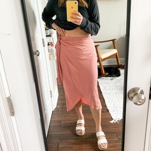 Pink Wrap Midi Skirt- NWT